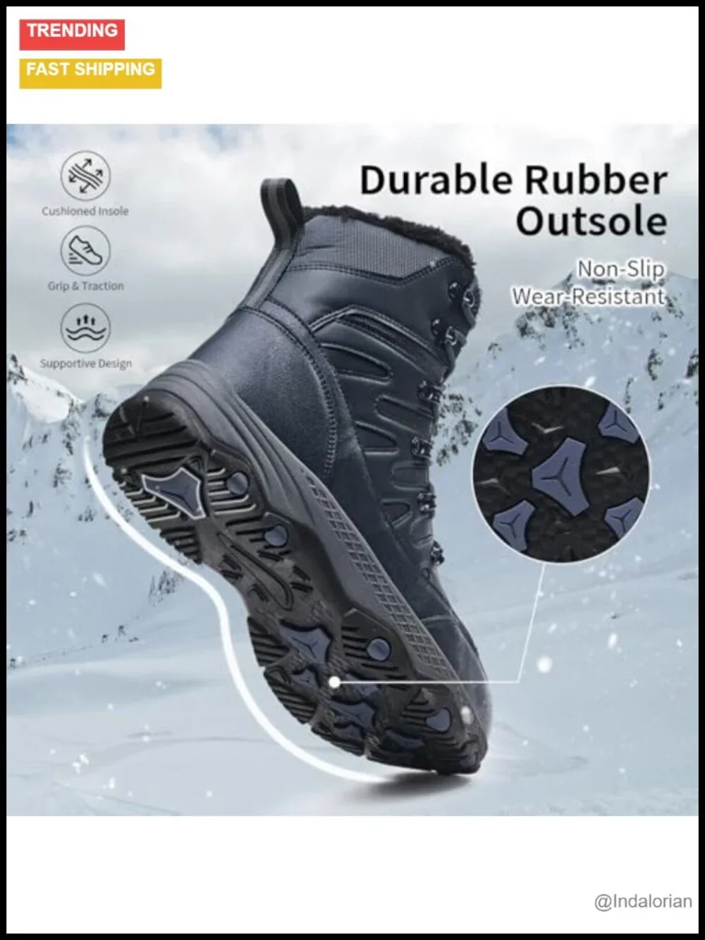 Men's Waterproof Winter Snow Boots Mid Calf Fur Lined Non-Slip Hiking